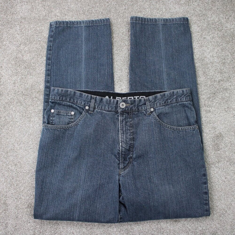 Alberto Tommy Jeans Mens 36x32 Blue Cotton Stretch 5-Pocket Straight Leg